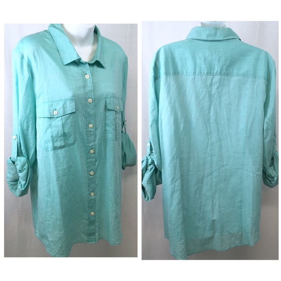 J. Crew Factory Tops - J. CREW FACTORY Lt. Green Button Down Blouse XL A4